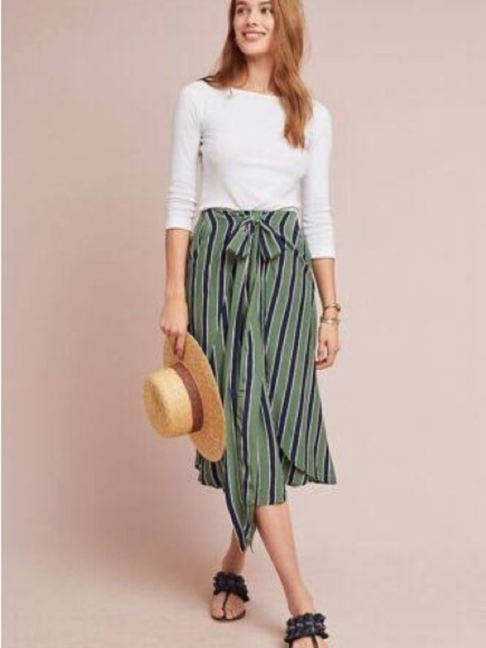 Anthropologie Striped Tie-Waist midi skirt